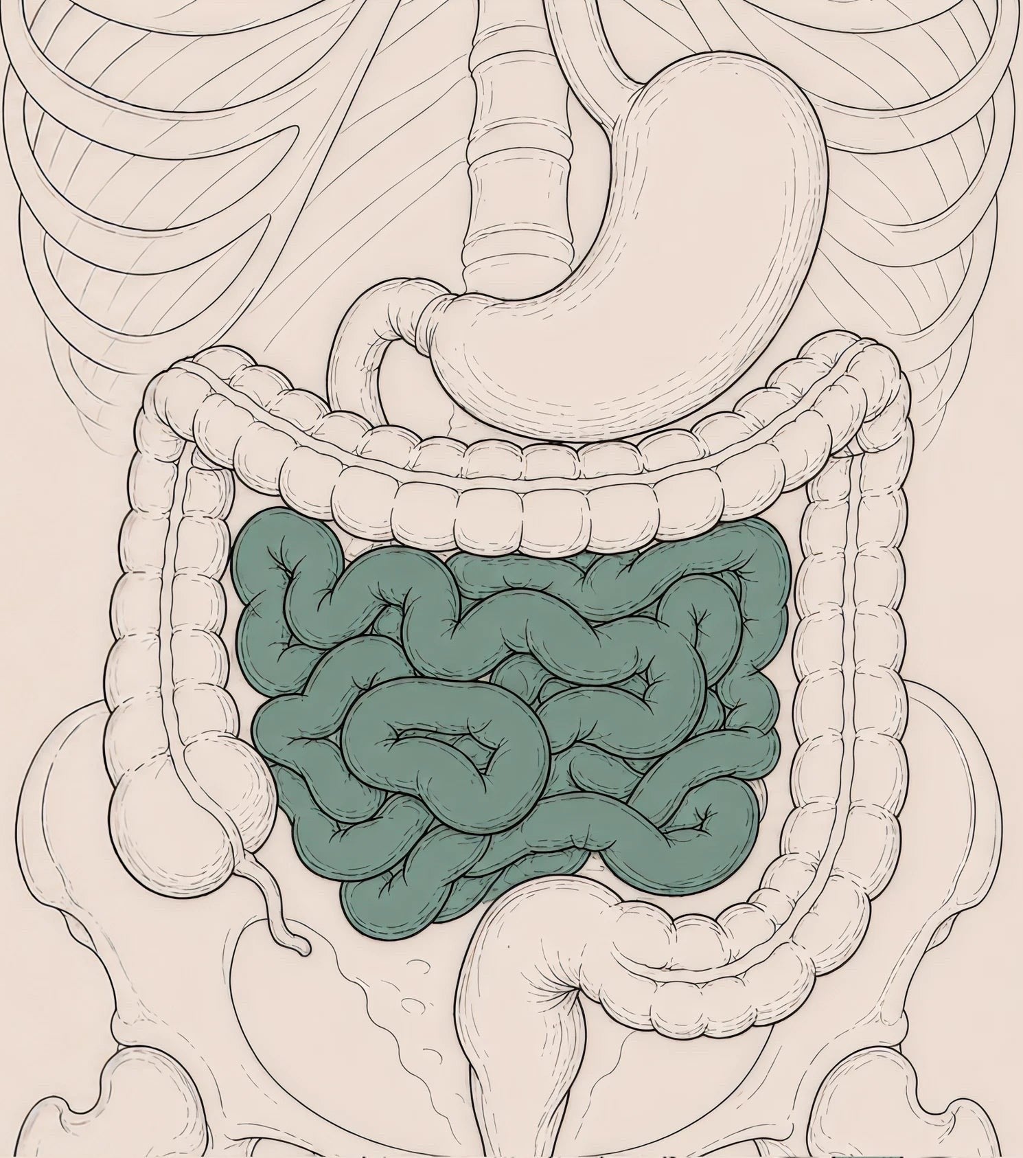 Illustration highlighting the small intestine